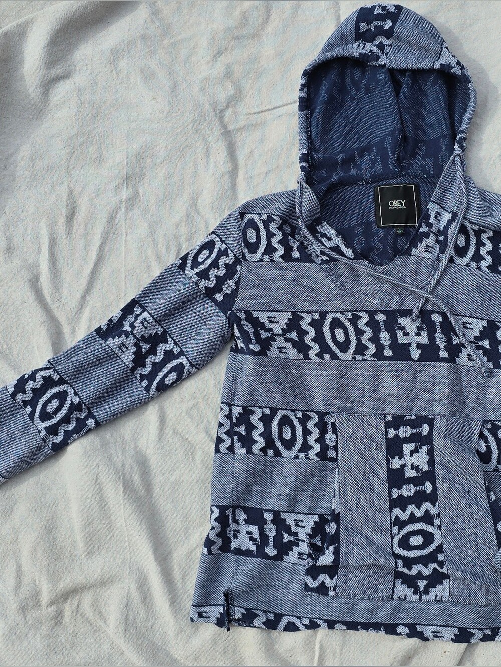 Vintage Obey Hawkwind Baja tribal hoodie in Navy And White